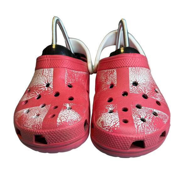 Crocs Classic Red "England" Strap Slide On Clogs Men Size 6 Women Size 8 - Picture 3 of 9